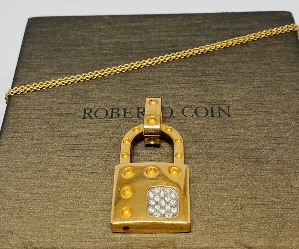 Roberto Coin Diamond Lock Necklace Pendant in Gold