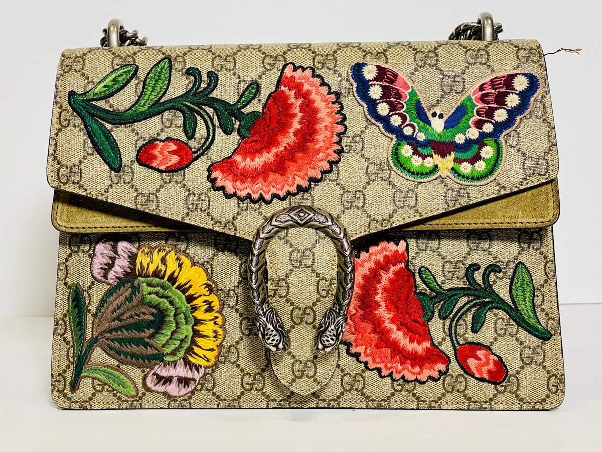 Gucci GG Supreme Canvas Embroidered Butterfly/Flowers Dionysus Shoulde –  Marinaloanandjewelry