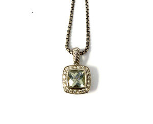 David Yurman Silver Petite Albion Pendant Necklace with Prasiolite & Diamonds