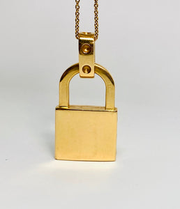 18k Roberto Coin Yellow Gold Lock with Diamonds Necklace.