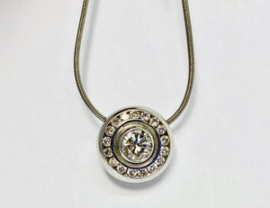 4 kt White Gold Thin Box Chain Necklace with Diamond Pendant