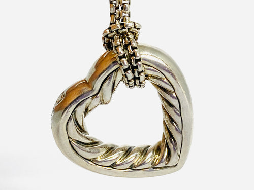 David Yurman Silver and Gold Open Heart Pendant with Cable Chain Necklace