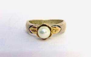 Retired James Avery Silver and 14 kt Gold Pearl Flower Ring