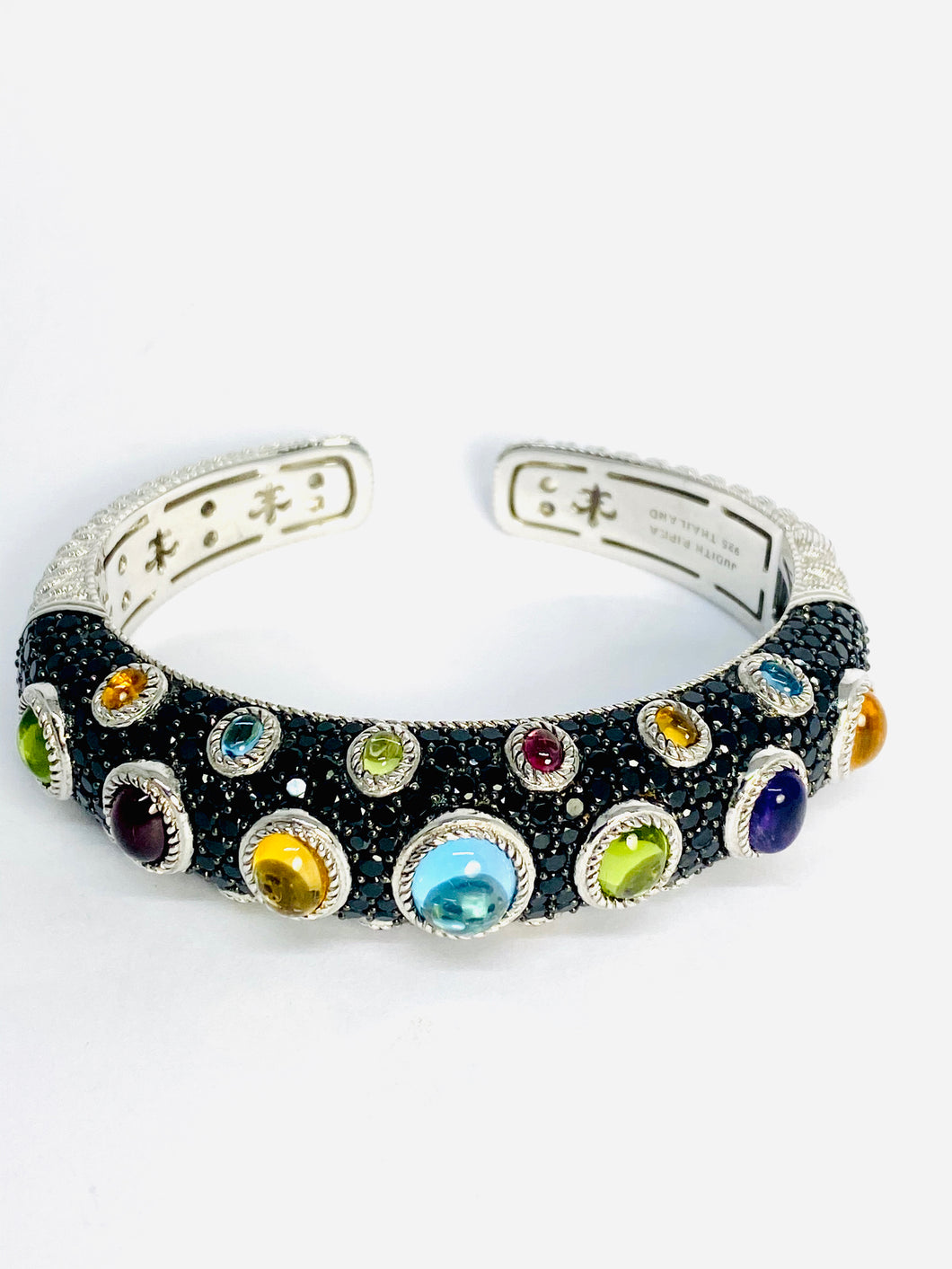 Multicolored Judith Ripka Silver Hinged Cuff Bracelet