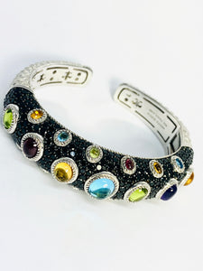 Multicolored Judith Ripka Silver Hinged Cuff Bracelet