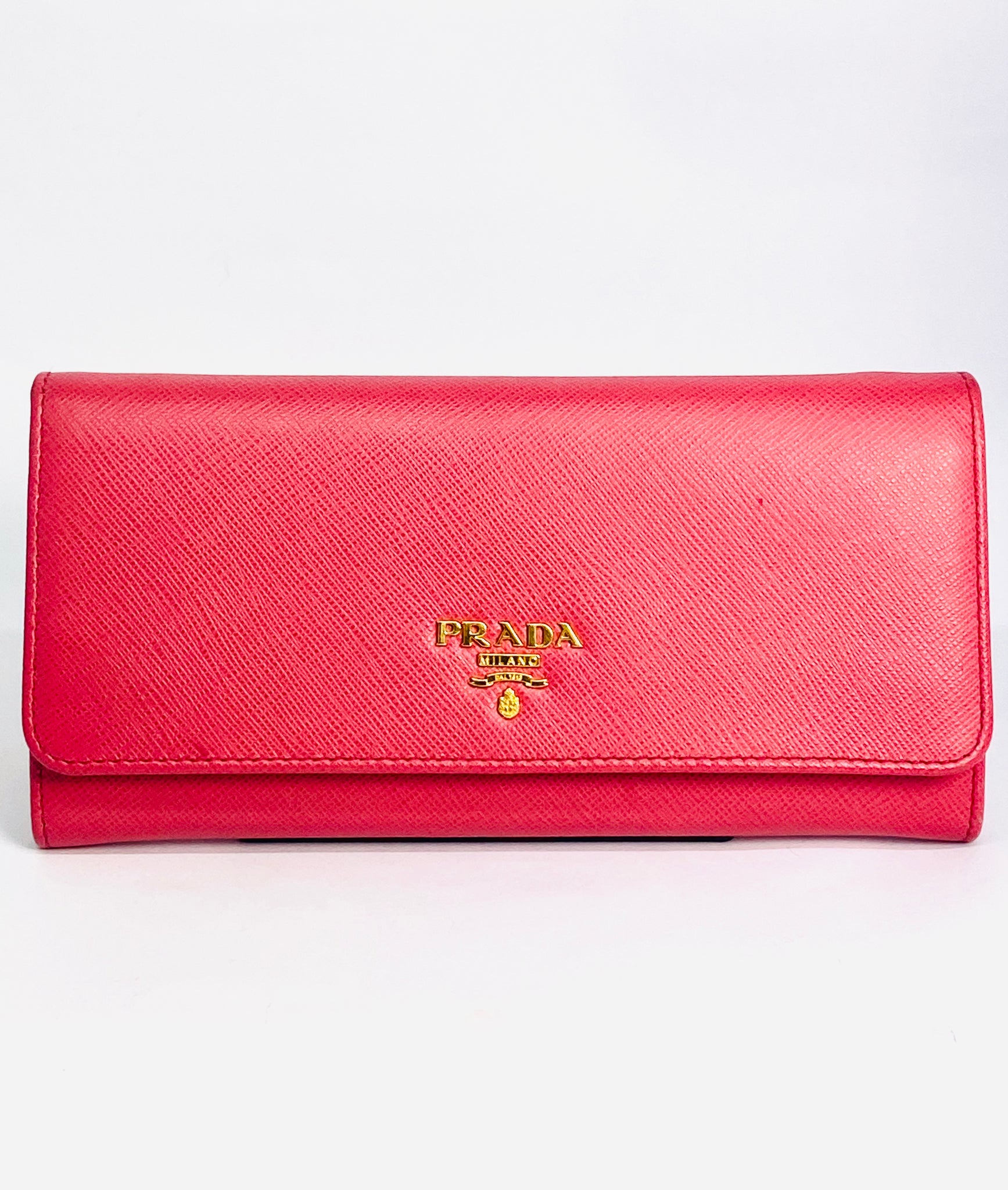Prada Pink Saffiano Leather Bow Flap Wallet