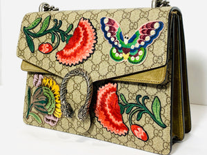 Gucci GG Supreme Canvas Embroidered Butterfly/Flowers Dionysus Shoulder Bag