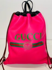 Leather GUCCI Print Backpack Tote Bag Pink
