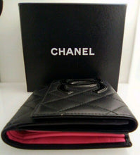 Load image into Gallery viewer, Chanel Black and Hot Pink Matrass Coco Mark Bifold Leather Wallet