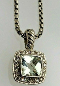 David Yurman Silver Petite Albion Pendant Necklace with Prasiolite & Diamonds