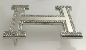18 kt White Gold Hermes 'H' Belt Buckle with 4 ct Diamonds