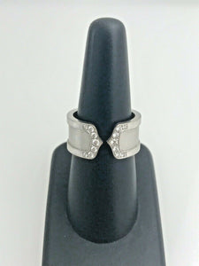 'C' of Cartier Ring 18 kt White Gold with 0.3 ct of Diamonds