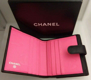 Chanel Black and Hot Pink Matrass Coco Mark Bifold Leather Wallet