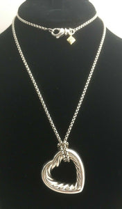 David Yurman Silver and Gold Open Heart Pendant with Cable Chain Necklace